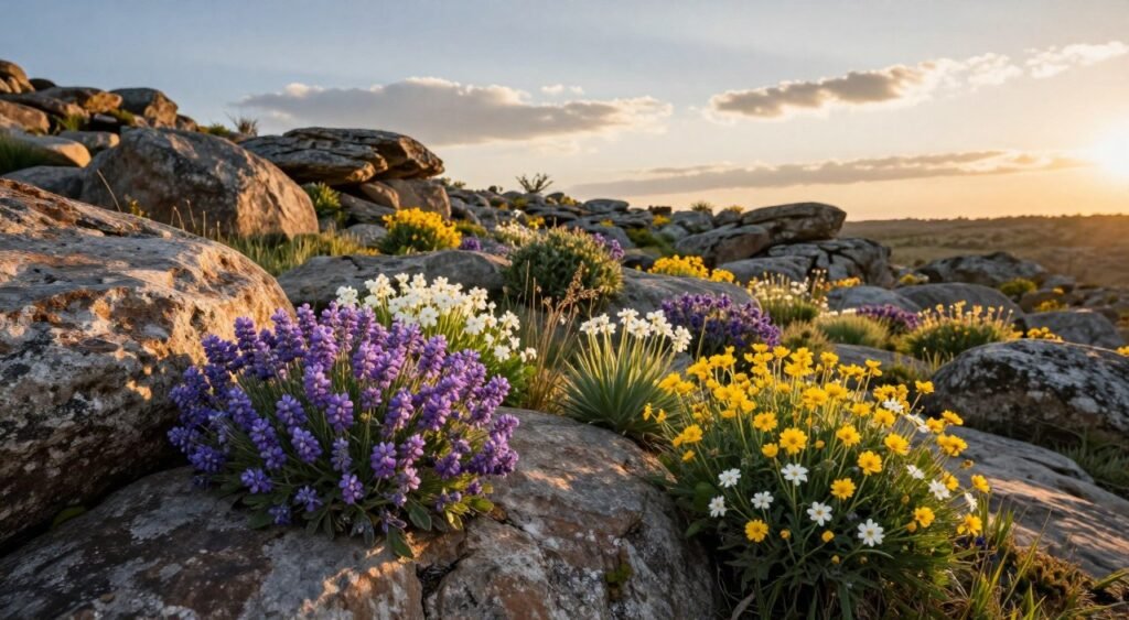flowers that complement stone landscapes