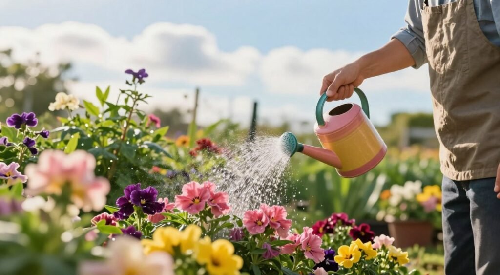 watering garden flowers