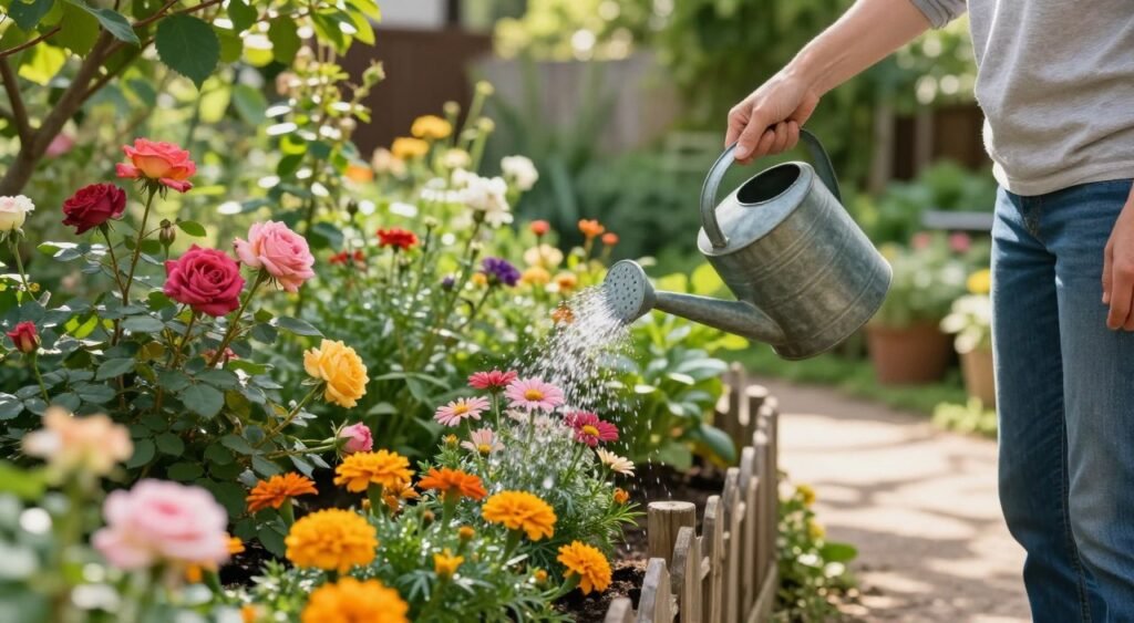 watering garden plants watering garden plants