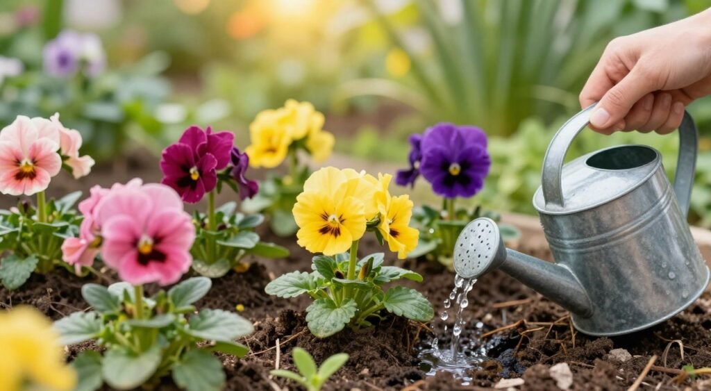 watering transplanted flowers